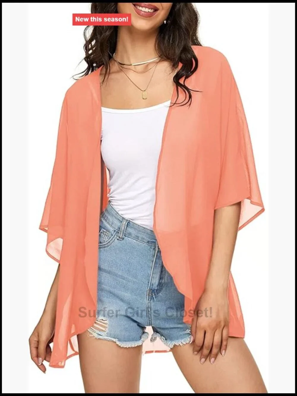 Women's Chiffon Puff Sleeve Kimono Cardigan Cover Up Open Front